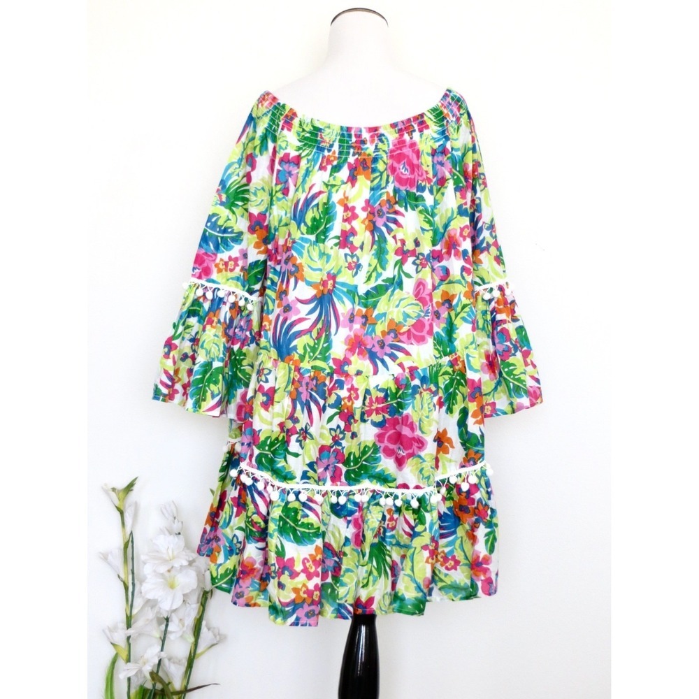 NEW! True Destinations Tropical Off Shoulder Dress Pom Pom SZ XL - Picture 6 of 10